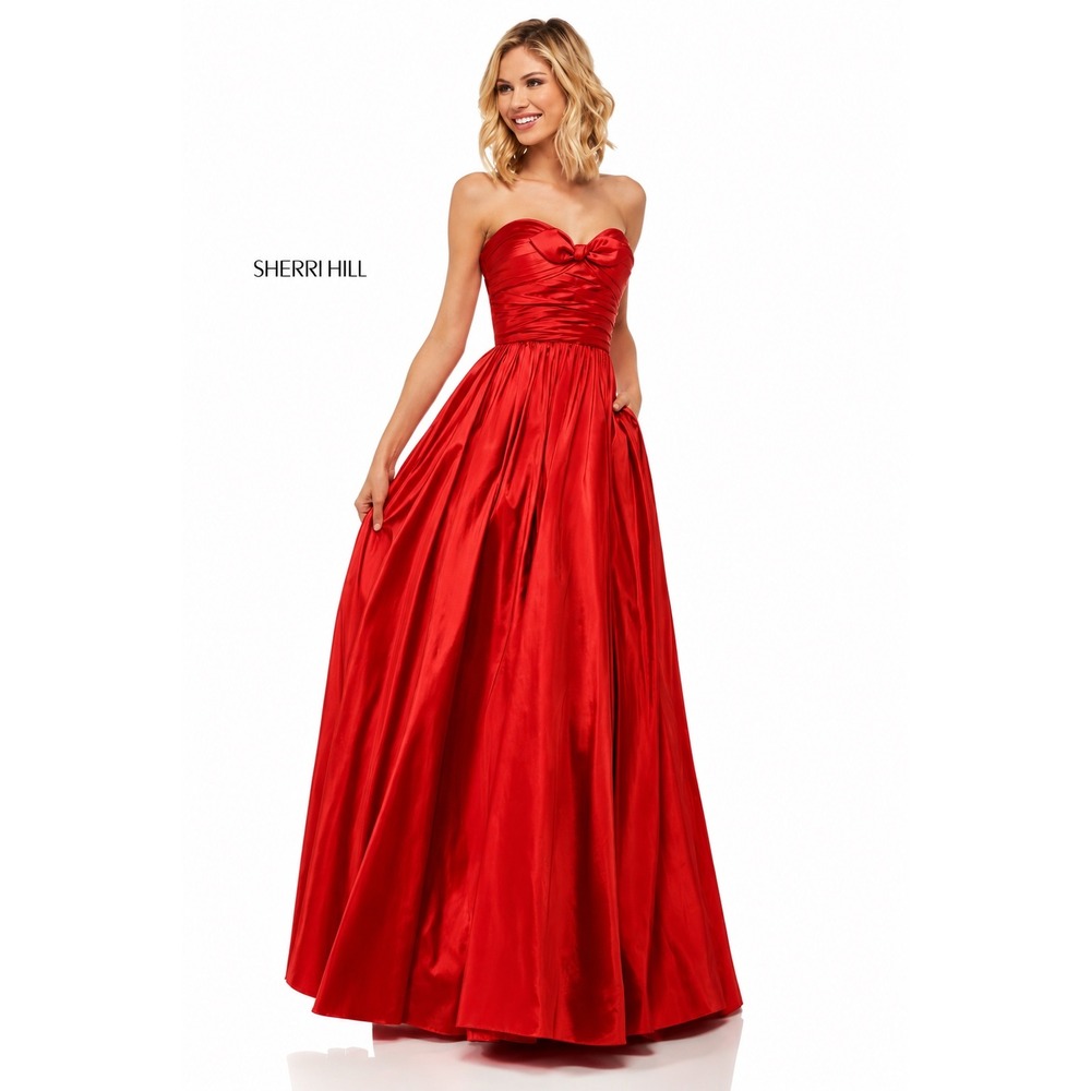 Sherri Hill 52833 Red Strapless Taffeta Ball Gown Bow Formal Dress Sz‎ 8 NWT
